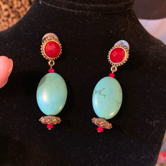 Necklace Turquoise and Red Statement Piece - Picture 3 of 8